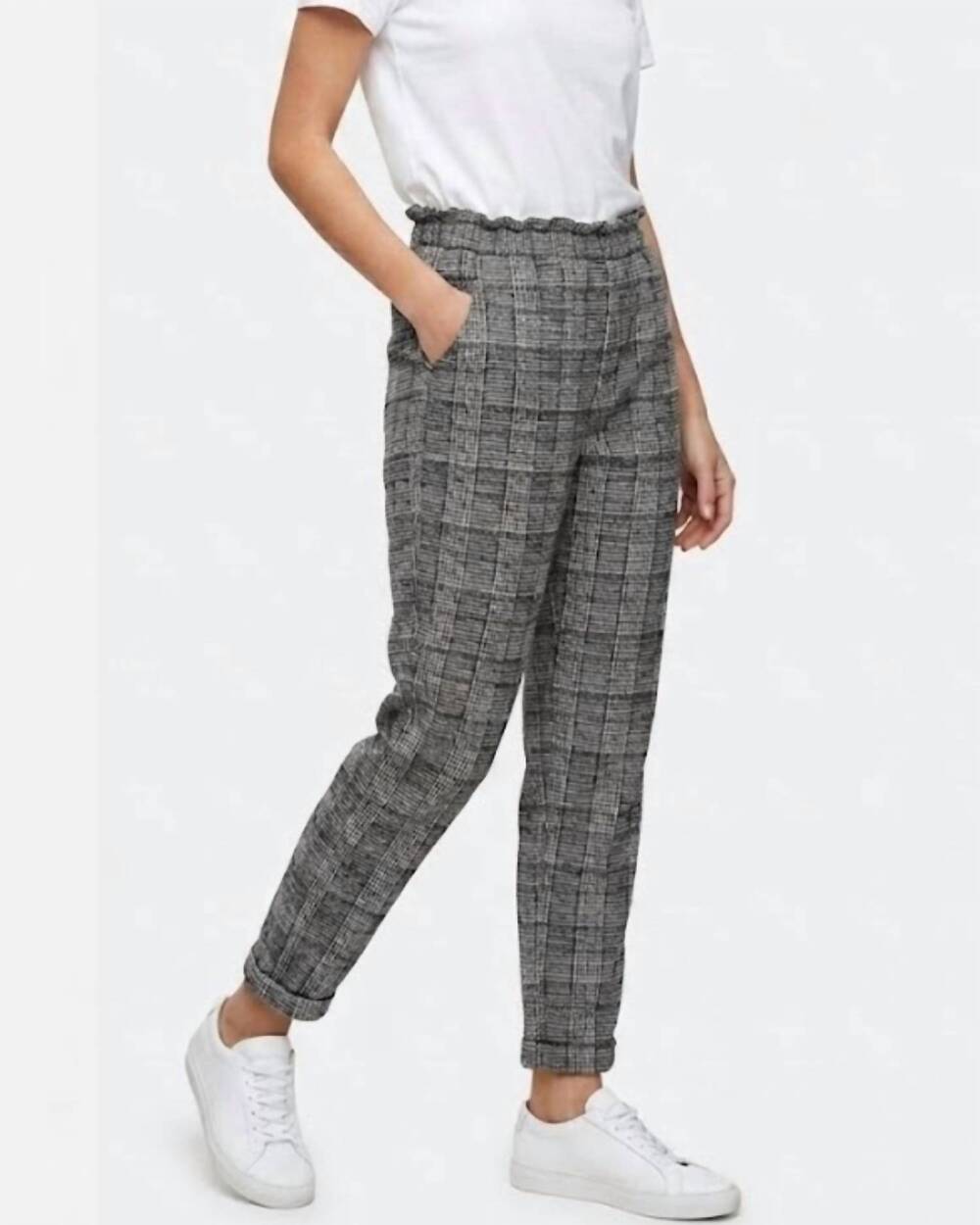 NEW ETERNELLE crinkle plaid pull-on pant in multi